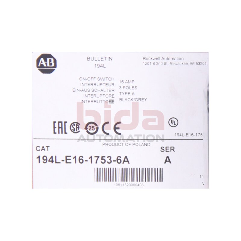 Allen-Bradley 194L-E16-1753-6A (10611320060406) Lasttrennschalter / Switch disconnector 16A 690V