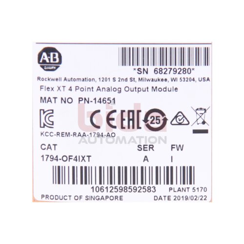 Allen-Bradley 1794-OF4IXT (10612598592583) Flex XT 4-Punkt-Analogausgangsmodul / Flex XT 4 Point Analog Output Module