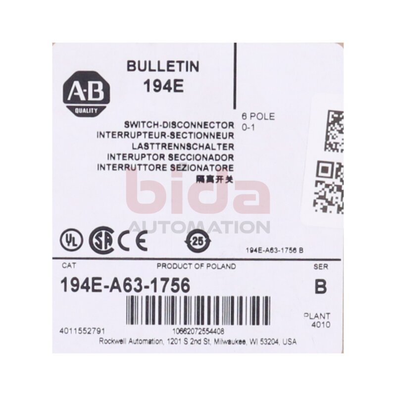 Allen-Bradley 194E-A63-1756 (10662072554408) Lasttrennschalter / Switch disconnector