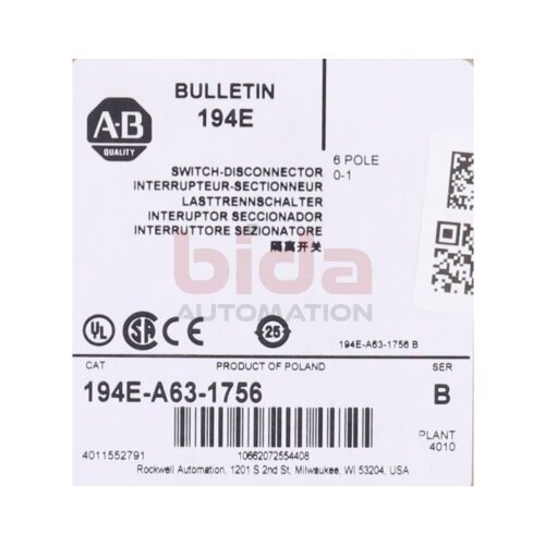 Allen-Bradley 194E-A63-1756 (10662072554408) Lasttrennschalter / Switch disconnector