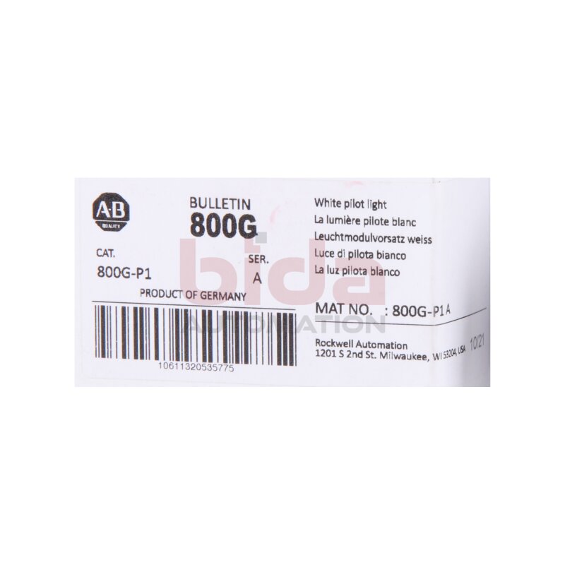 Allen-Bradley 800G-P1 (10611320535775) Leuchtmodulvorsatz weiss / White pilot light