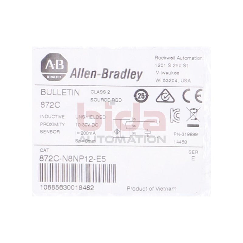 Allen-Bradley 872C-N8NP12-E5 (10885630018482) N&auml;hrungssensor / Proximity Sensor 10-30 VDC 200mA