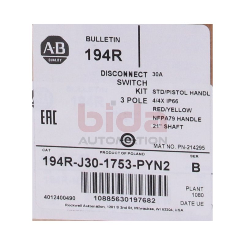 Allen-Bradley 194R-J30-1753-PYN2 (10885630197682) Lasttrennschalter / Switch disconnector 30A