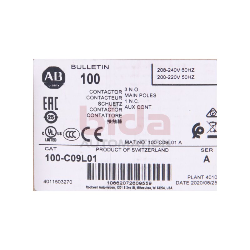 Allen Bradley 100-C09L01 (10662072609559) Leistungssch&uuml;tz / Power Contactor