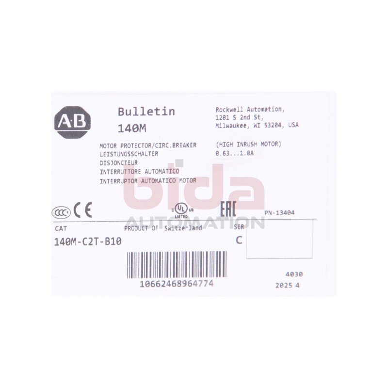 Allen-Bradley 140M-C2T-B10 (10662468964774) Leitungsschutzschalter / Circuit Breaker 1,0A