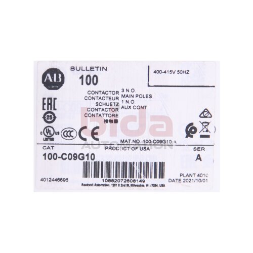 Allen-Bradley 100-C09G10 Leistungssch&uuml;tz / Power Contactor 400-415V