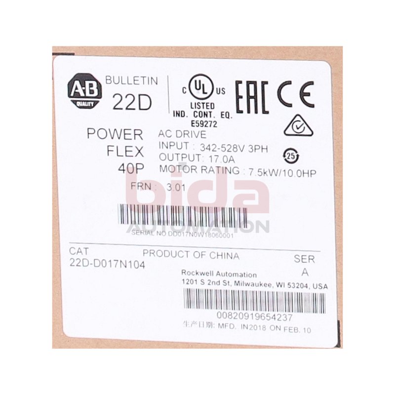 Allen-Bradley 22D-D017N104 (00820919654237) Frequenzumrichter / Frequency Converter Power Flex