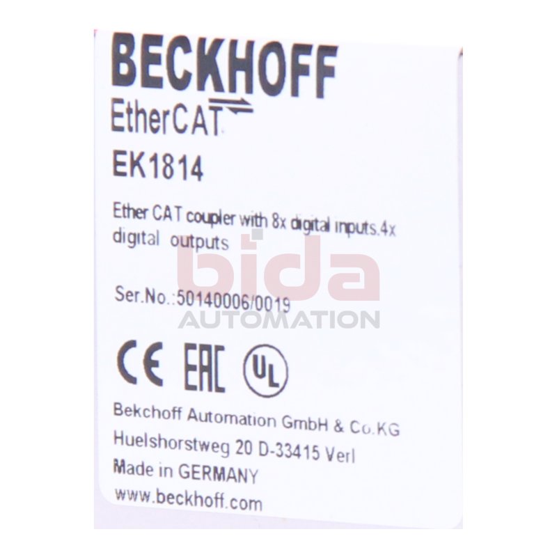 Beckhoff EK1814  EtherCAT-Koppler mit integrierten digitalen Ein-/Ausg&auml;ngen / EtherCAT coupler with integrated digital inputs/outputs