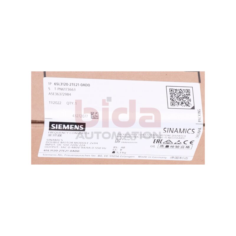 Siemens 6SL3130-7TE21-6AA4 / 6SL3 130-7TE21-6AA4 Active Line Module 380-480VAC 600VDC 27A