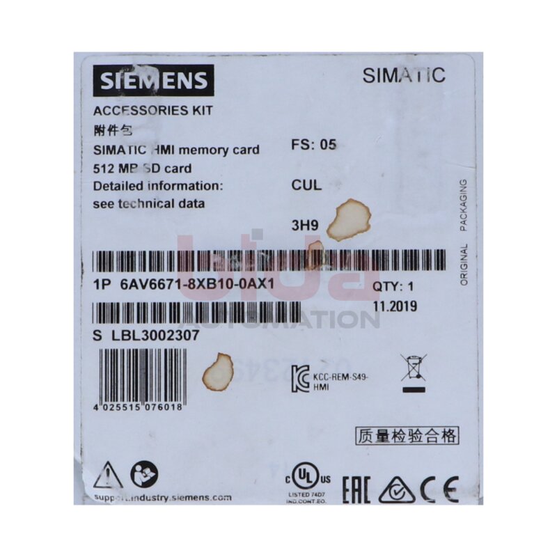 Siemens 6AV6671-8XB10-0AX1 SIMATIC SD-Speicherkarte 512 MB SD memory card