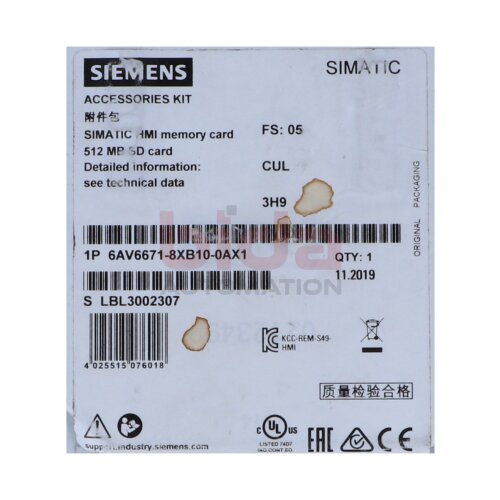 Siemens 6AV6671-8XB10-0AX1 SIMATIC SD-Speicherkarte 512 MB SD memory card