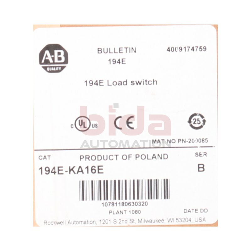 Allen Bradley 194E-KA16E Lasttrennschalter Switch disconnector