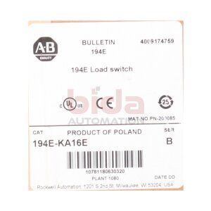Allen Bradley 194E-KA16E Lasttrennschalter Switch...