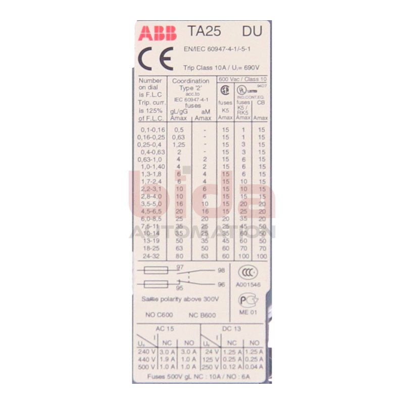 ABB TA25DU-4.0 Thermisches &Uuml;berstromrelais thermal overload relay &Uuml;berlastrelais