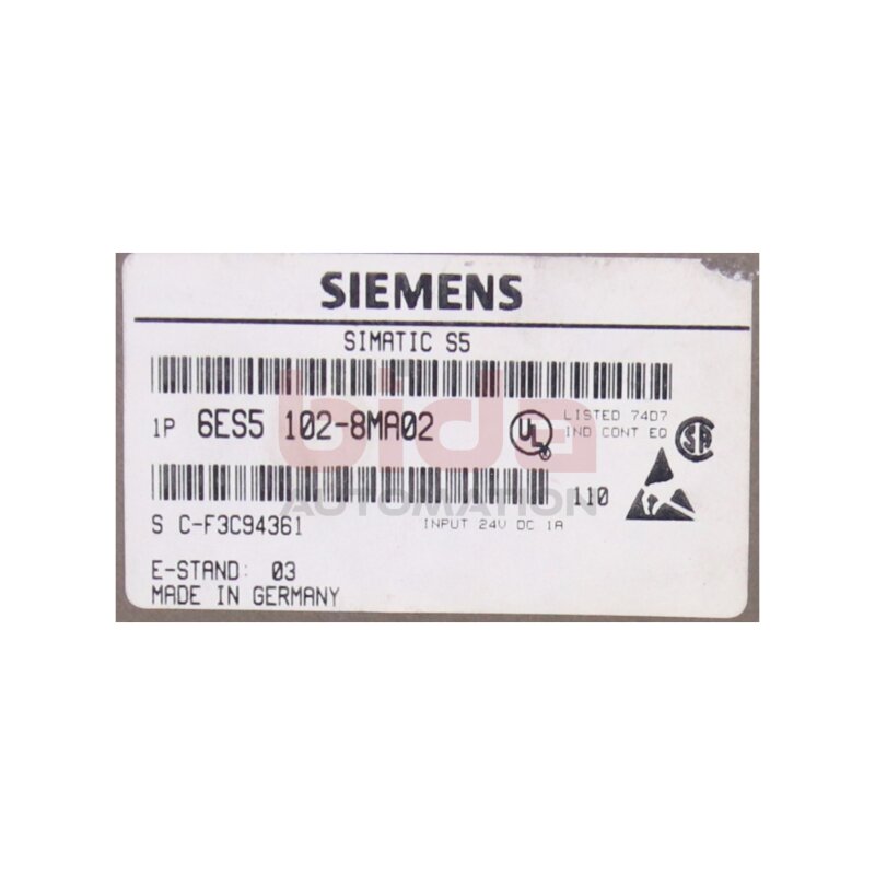 Siemens 6ES5 102-8MA02 / 6ES5102-8MA02 Simatic S5 CPU