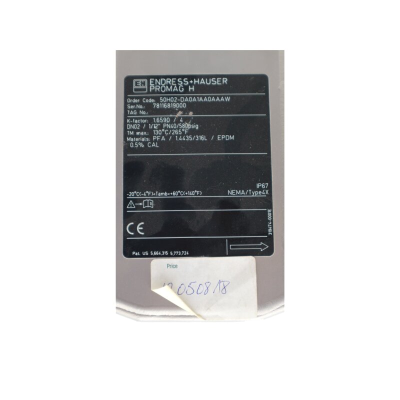 Endress + Hauser Promag H Durchflussmessger&auml;t 50H02-DA0A1AA0AAAW Messger&auml;t