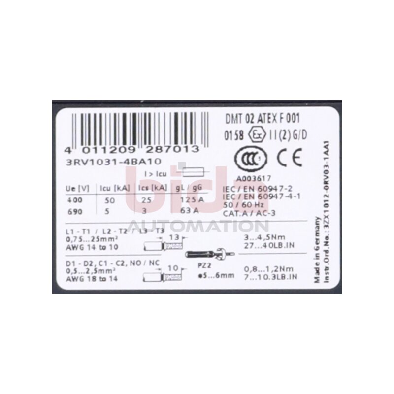 Siemens 3RV1031-4BA10 / 3RV1 031-4BA10 Leistungsschalter Circuit Breaker 14-20A