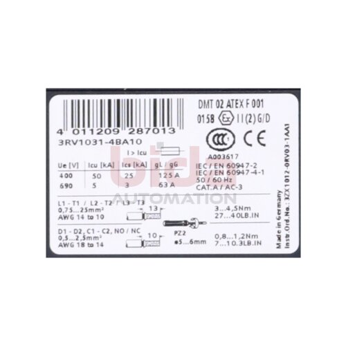 Siemens 3RV1031-4BA10 / 3RV1 031-4BA10 Leistungsschalter Circuit Breaker 14-20A