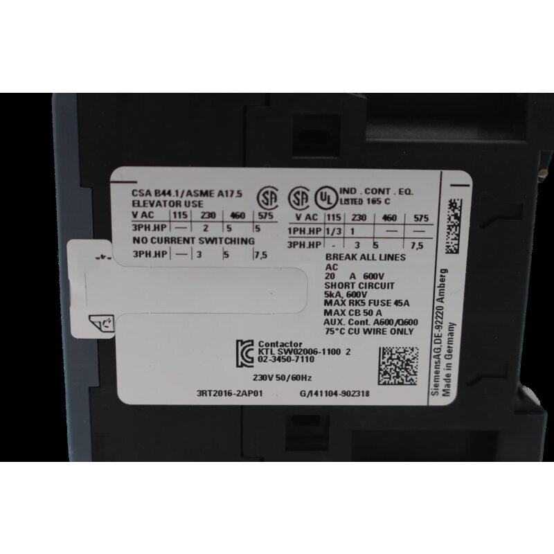 Siemens 3RT2016-2AP01 Sch&uuml;tz Contactor 230V 50/60Hz