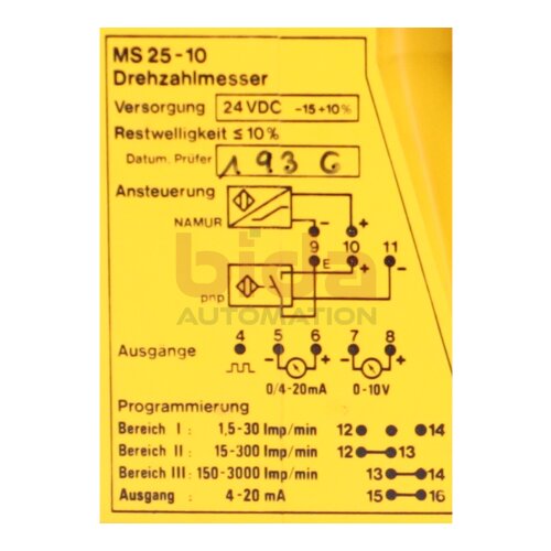 Turck MS25-10 MultiSafe Drehzahlmesser rev counter