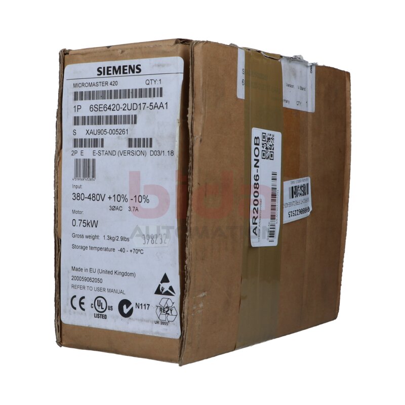 Siemens 6SE6420-2UD17-5AA1 (6SE6 420-2UD17-5AA1) Micromaster 420 Frequenzumrichter Frequency Converter