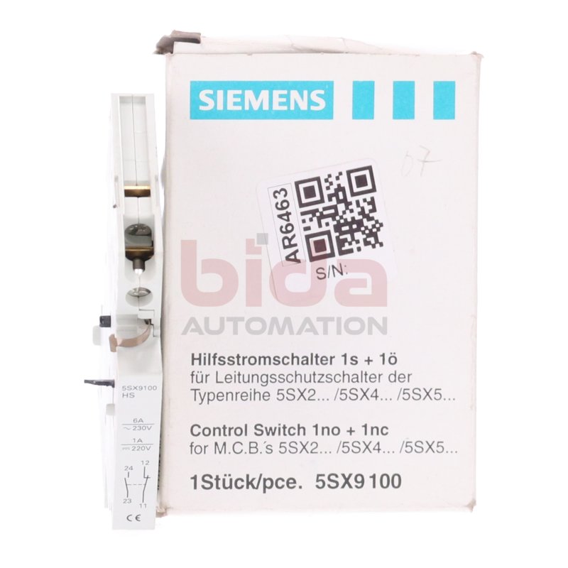 Siemens 5SX9100 HS Hilfsstromschalter control switch 1S+1&Ouml; Hilfsschalter f&uuml;r LS