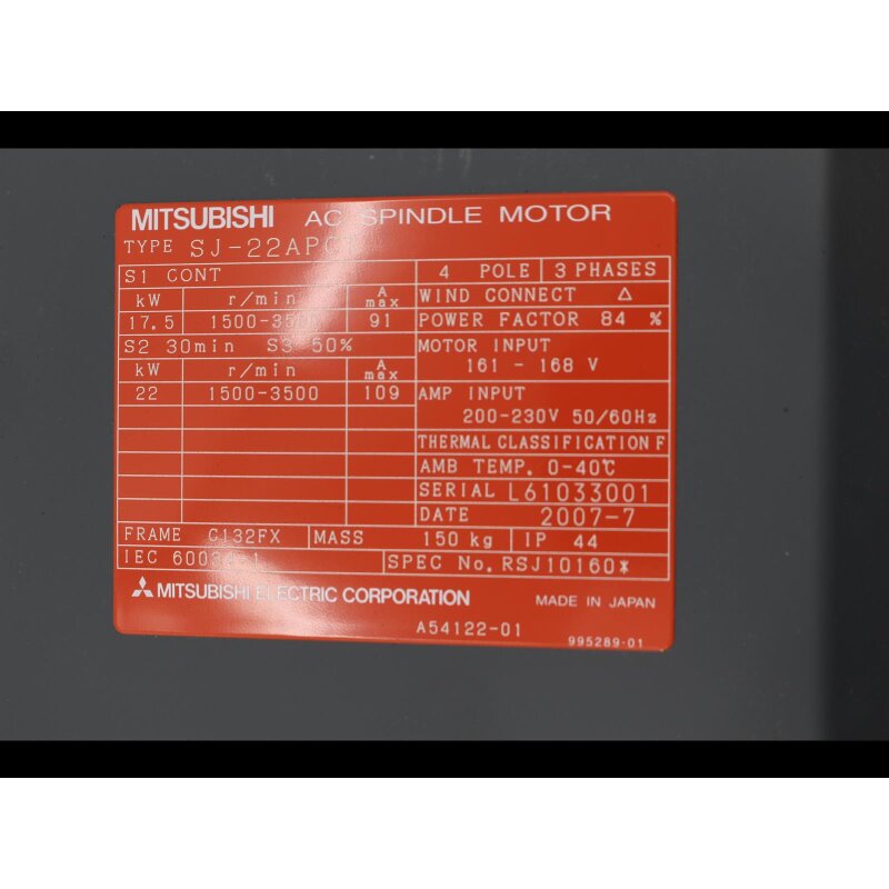Mitsubishi SJ-22APCT AC Spindel Motor SJ22APCT 3-Phasen-Motor 17,5 kW 4-polig