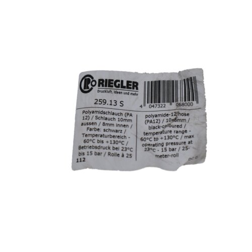 Riegler 259.13 S Schlauch Polyamid 25m 10x8mm natur tube schwarz