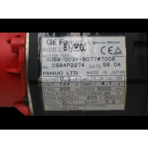 GE Fanuc B1/3000 AC Servomotor Motor A06B-0031-B077 #7008 0,3kW