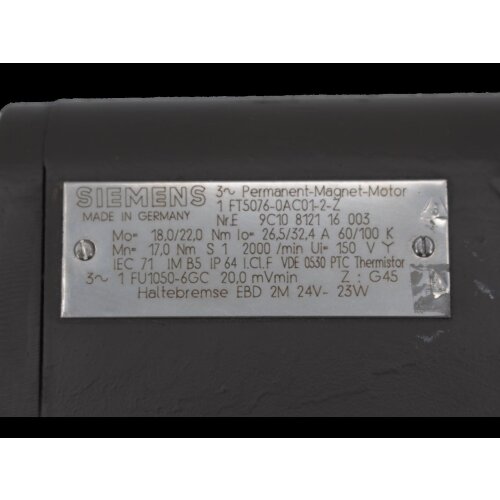 Siemens 1FT5076-0AC01-2-Z Servomotor Z-Option: G45 mit Bremse