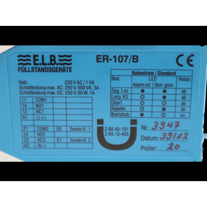 E.L.B. ER-107/B Elektrodenrelais Relais &Uuml;berwachung F&uuml;llstandsmessger&auml;t relay