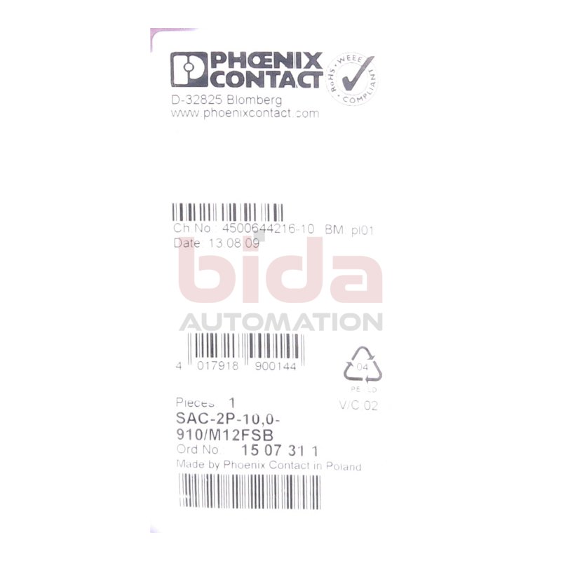 Phoenix Contact 1507311 Contact Bus-Systemkabel 10m SAC-2P-10,0-910/M12FSB cable