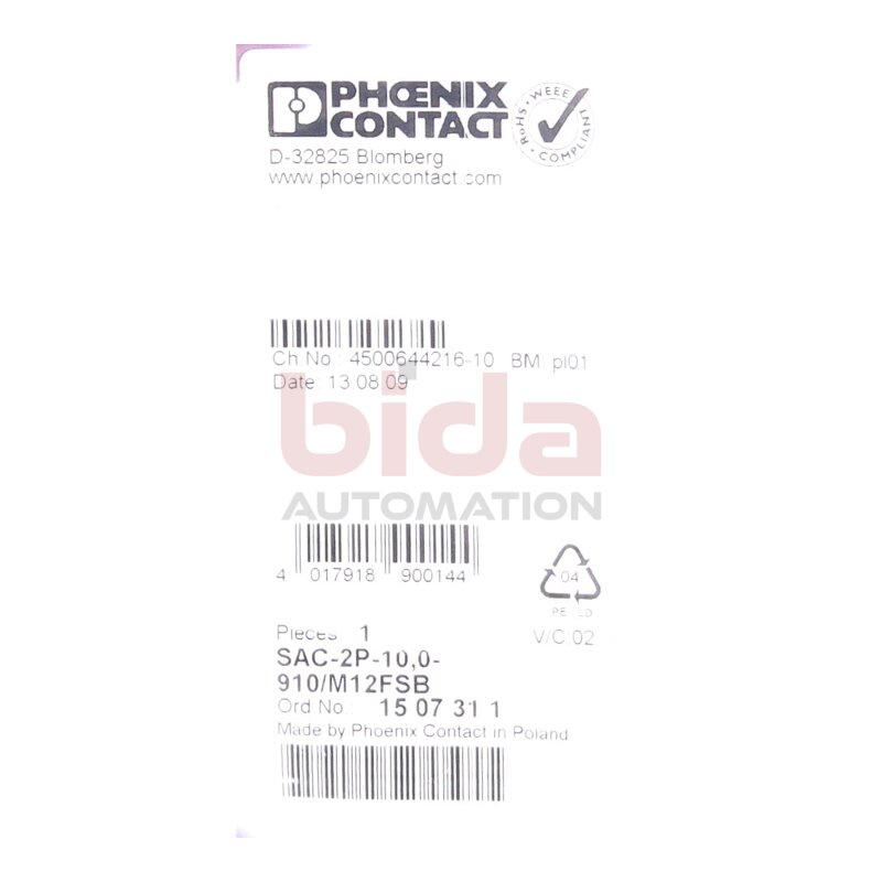 Phoenix Contact 1507311 Contact Bus-Systemkabel 10m SAC-2P-10,0-910/M12FSB cable