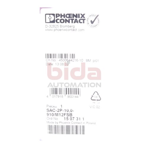Phoenix Contact 1507311 Contact Bus-Systemkabel 10m SAC-2P-10,0-910/M12FSB cable