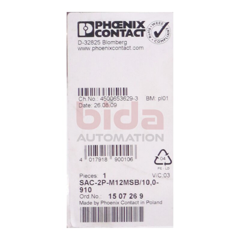 Phoenix Contact 1507269 Sensor-Aktor-Kabel 10m SAC-2P-M12MSB/10,0-910 cable