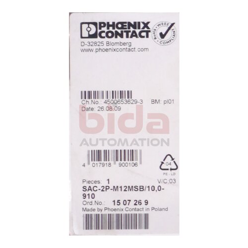 Phoenix Contact 1507269 Sensor-Aktor-Kabel 10m SAC-2P-M12MSB/10,0-910 cable
