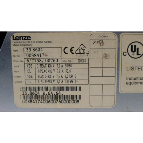 Lenze Frequenzumrichter 8600 Typ 33.8604 frequency converter