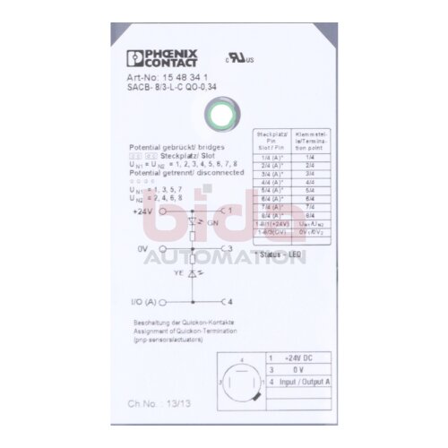 Phoenix Contact SACB- 8/3-L-C QO-0,34 Sensor-/Aktor-Box Nr. 1548341