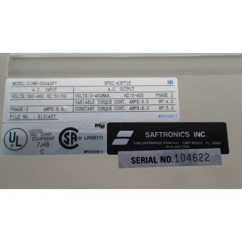 Saftronics CIMR-G3U43P7 G3+ 3-phase 380-460V