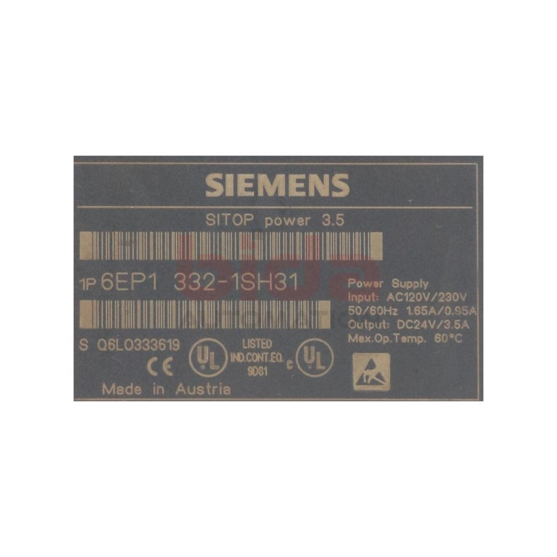 Siemens 6EP1 332-1SH31 SITOP power 3.5 geregelte Stromversorgung Power Supply Input: AC120V/230V 50/60Hz1,65A/0,95A Output: DC24V/3,5A