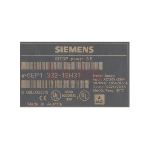 Siemens 6EP1 332-1SH31 SITOP power 3.5 geregelte Stromversorgung Power Supply Input: AC120V/230V 50/60Hz1,65A/0,95A Output: DC24V/3,5A