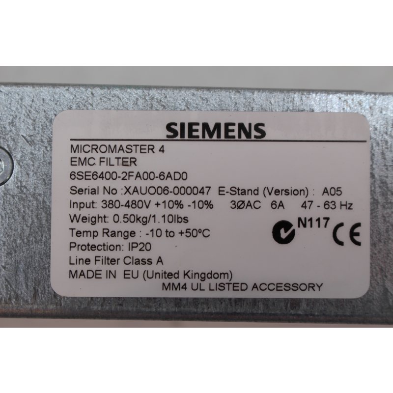Siemens 6SE6400-2FA00-6AD0 MICROMASTER 4 EMC-Filter 380V-480V