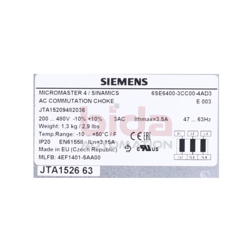 Siemens 6SE6400-3CC00-4AD3 MICROMASTER 4 Kommutierungsdrossel