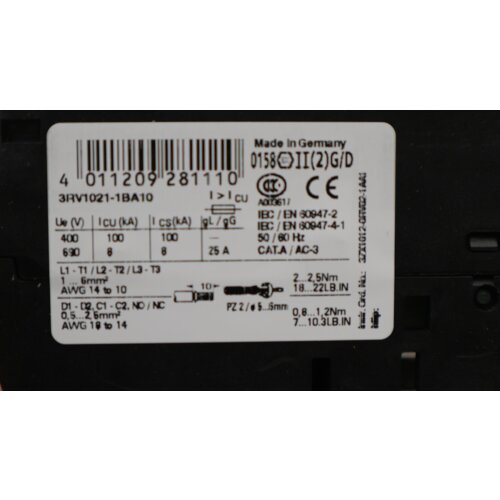 Siemens 3RV1021-1BA10 Leistungsschalter Circuit Breaker Class 10