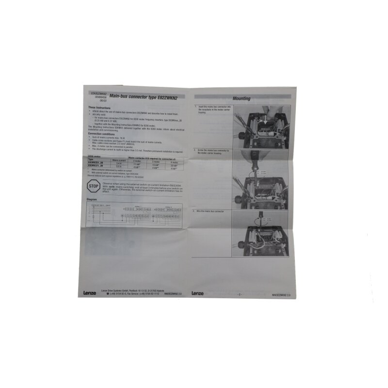 Lenze E82ZWKN2 8 polige Netzschleifklemme 8 pole Main-bus connector