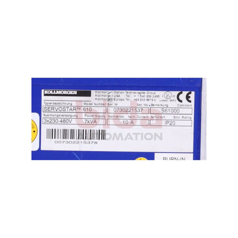 Kollmorgen Servostar 610 S61000 Regler regulator Servoverst&auml;rker Servo Drive Servo amplifier
