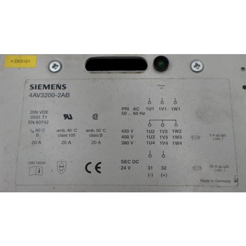 Siemens 4AV3200-2AB Gleichrichterger&auml;t Rectifier device Transformator