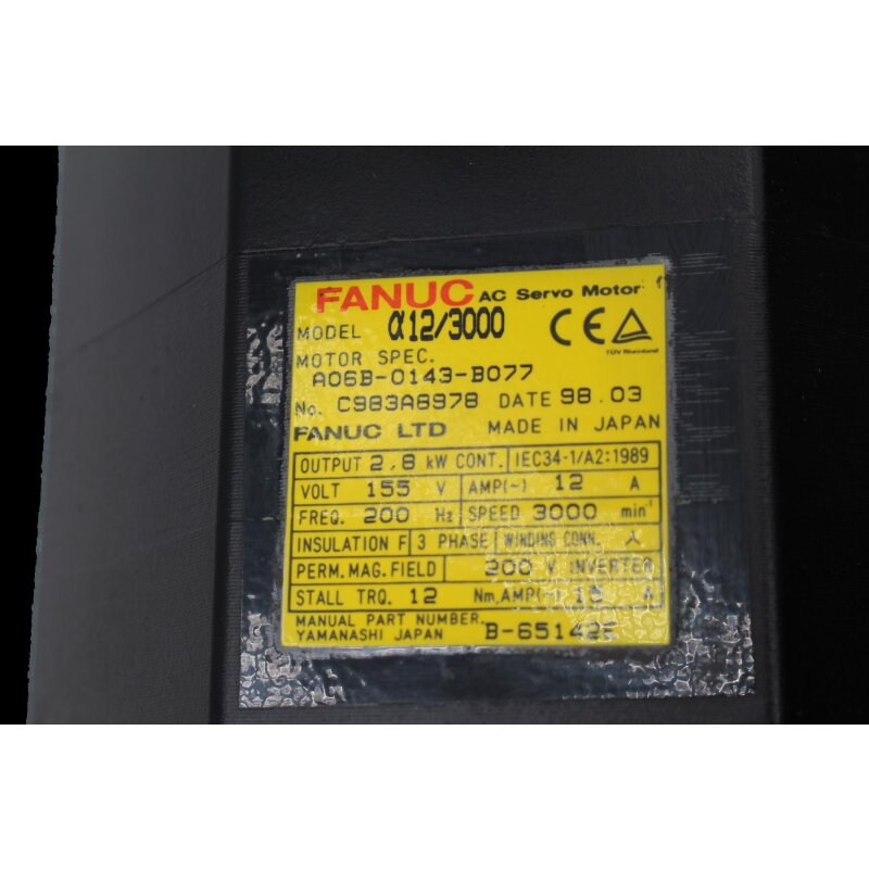 Fanuc A06B-0143-B077 Servomotor Servo Motor Alpha a12/3000