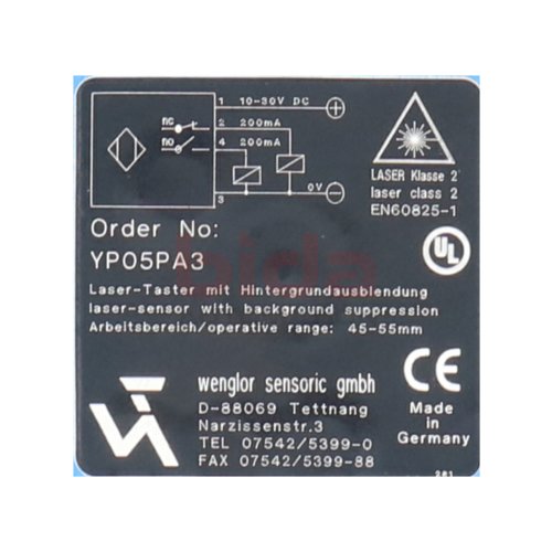 Wenglor Senoric YP05PA3 Laser Taster mit Hintergrundausblendung Laser Sensor