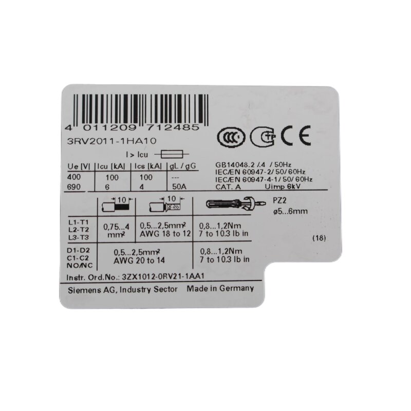 Siemens 3RV2011-1HA10 Leistungsschalter circuit breaker